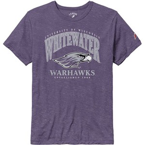 League T-Shirt Purple Distressed University of Wisconsin Whitewater over Mascot over Warhawks over Est. 1868 - main view