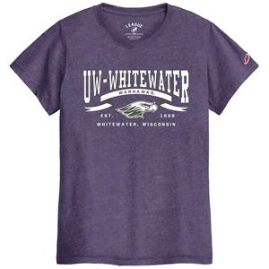 Image of League T-Shirt UW-Whitewater Warhawks in Ribbon over Mascot -  purple