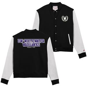 L2 Brand Letterman Jacket UW-Whitewater over Warhawks Est 1868 on Back - main view