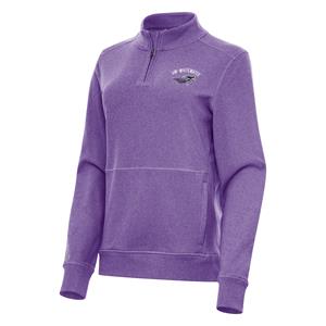 Image of Antigua Women's 1/4 Zip with Pockets Butter Soft UW-Whitewater arched over Mascot