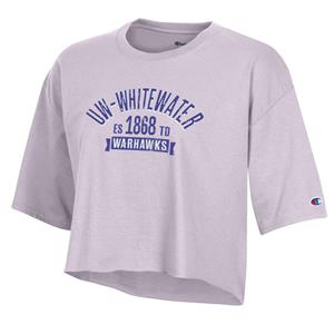 Image of Champion Boyfriend Cropped T-Shirt UW-Whitewater over 1868 Warhawks