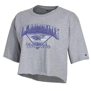 Champion T-Shirt Grey Cropped UW-Whitewater Triangle over Cursive Warhawks - main view