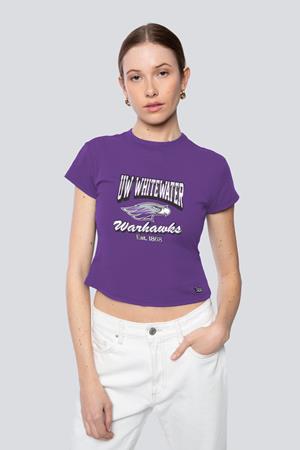 Image of Hype & Vice Women's Baby Tee with UW-Whitewater Mascot over Warhawks Established 1868