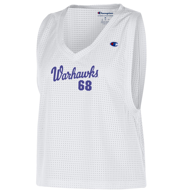 Champion Women s Mesh Penny Jersey Tank with Warhawks over 68 UW Whitewater Bookstore