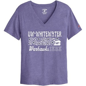 League T-Shirt V-Neck UW-Whitewater over a Floral Design over Warhawks 1868 - main view