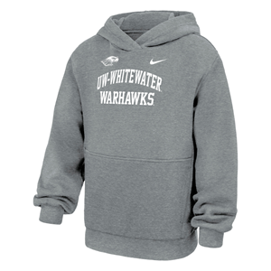 Nike Youth Hoodie with UW-Whitewater over Warhawks with Mascot in the Corner - main view