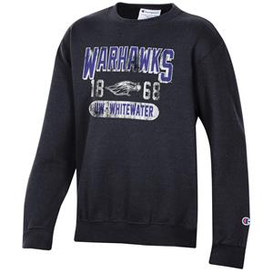 Image of Champion Youth Crewneck Warhawks over Mascot 1868 UW-Whitewater