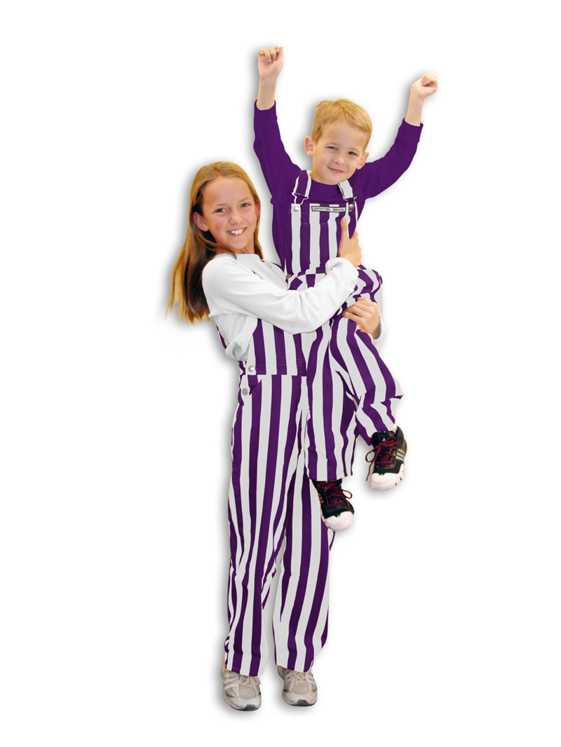 Game Day Purple and White Bib Spirit Overalls Youth SIze UW Whitewater Bookstore