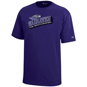 Champion T-Shirt Distressed Mascot over Warhawks and UW-Whitewater -  purple